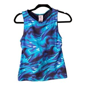 Lands' End Blue and Black Modest Swimsuit  Top 6p